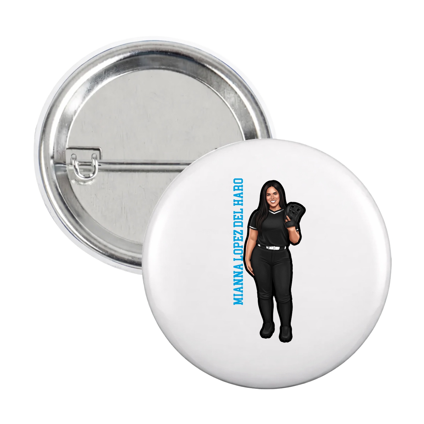 Game Day Button — Name Vertical in White