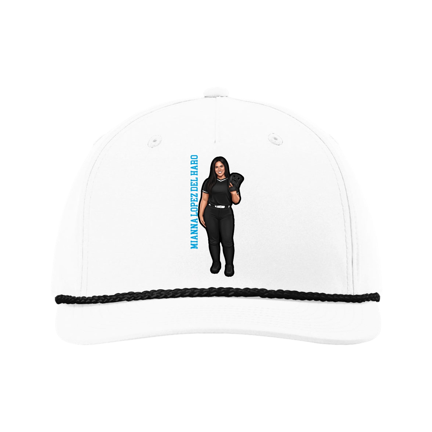 Five-Panel Classic Rope Cap — Name Vertical in White