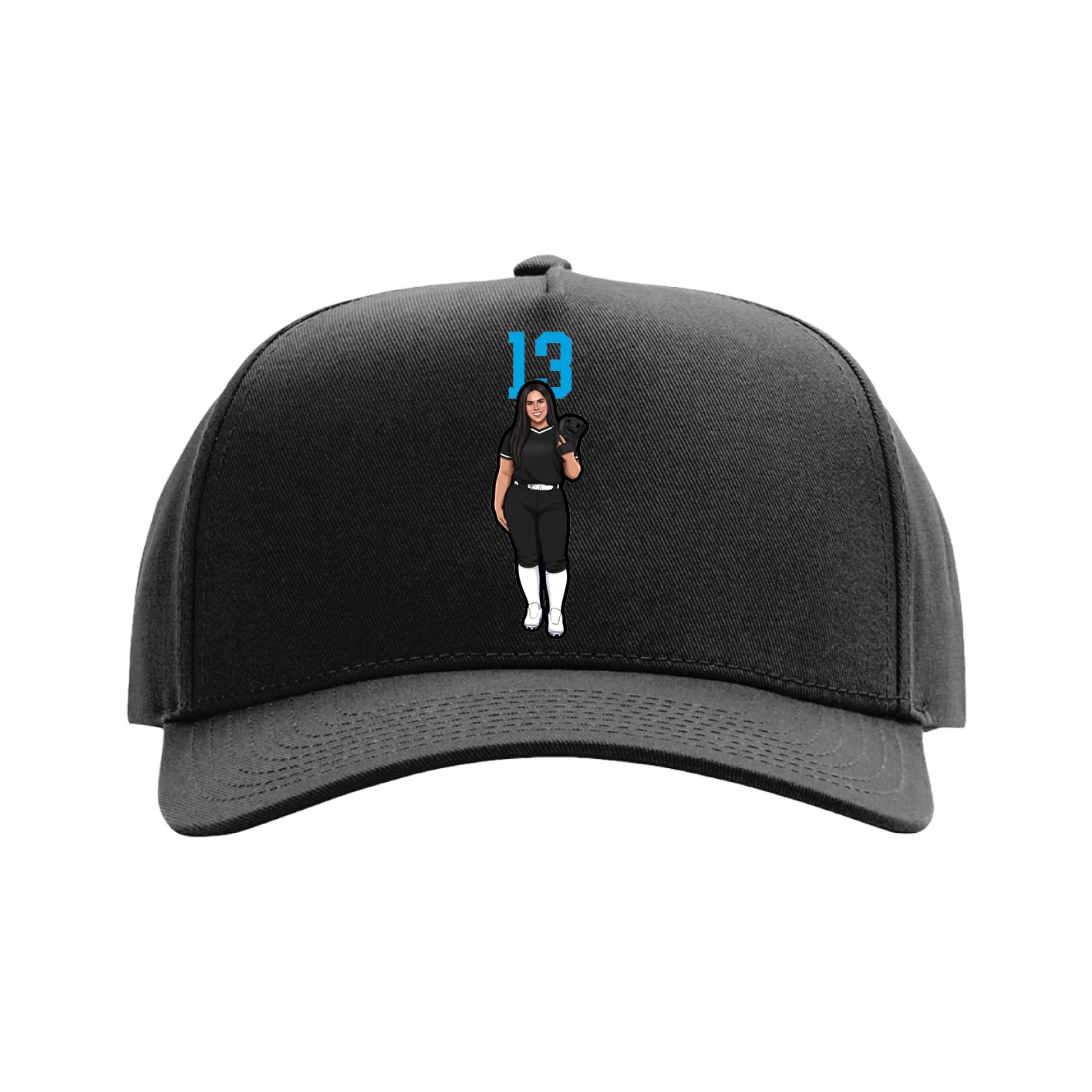 Full Fabric Five-Panel Champ Cap — Number Top in Black
