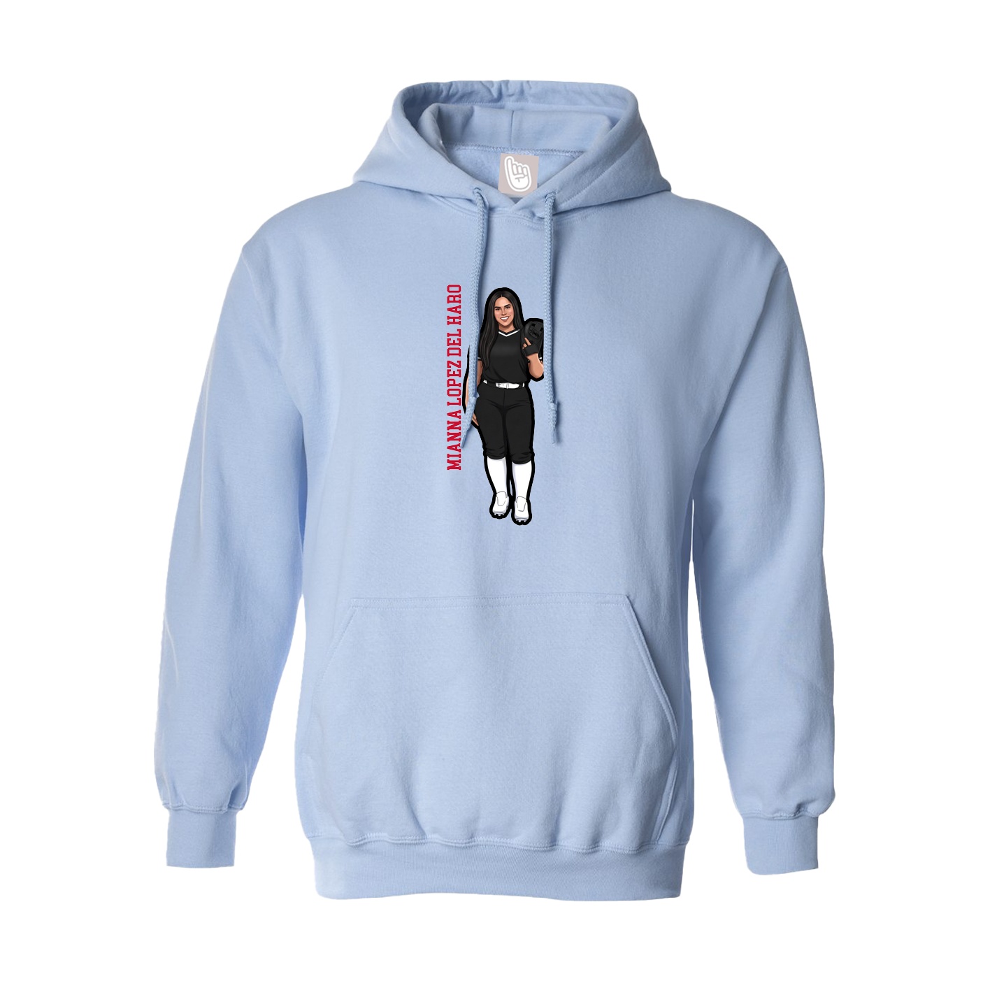 Hoodie — Name Vertical in Light Blue
