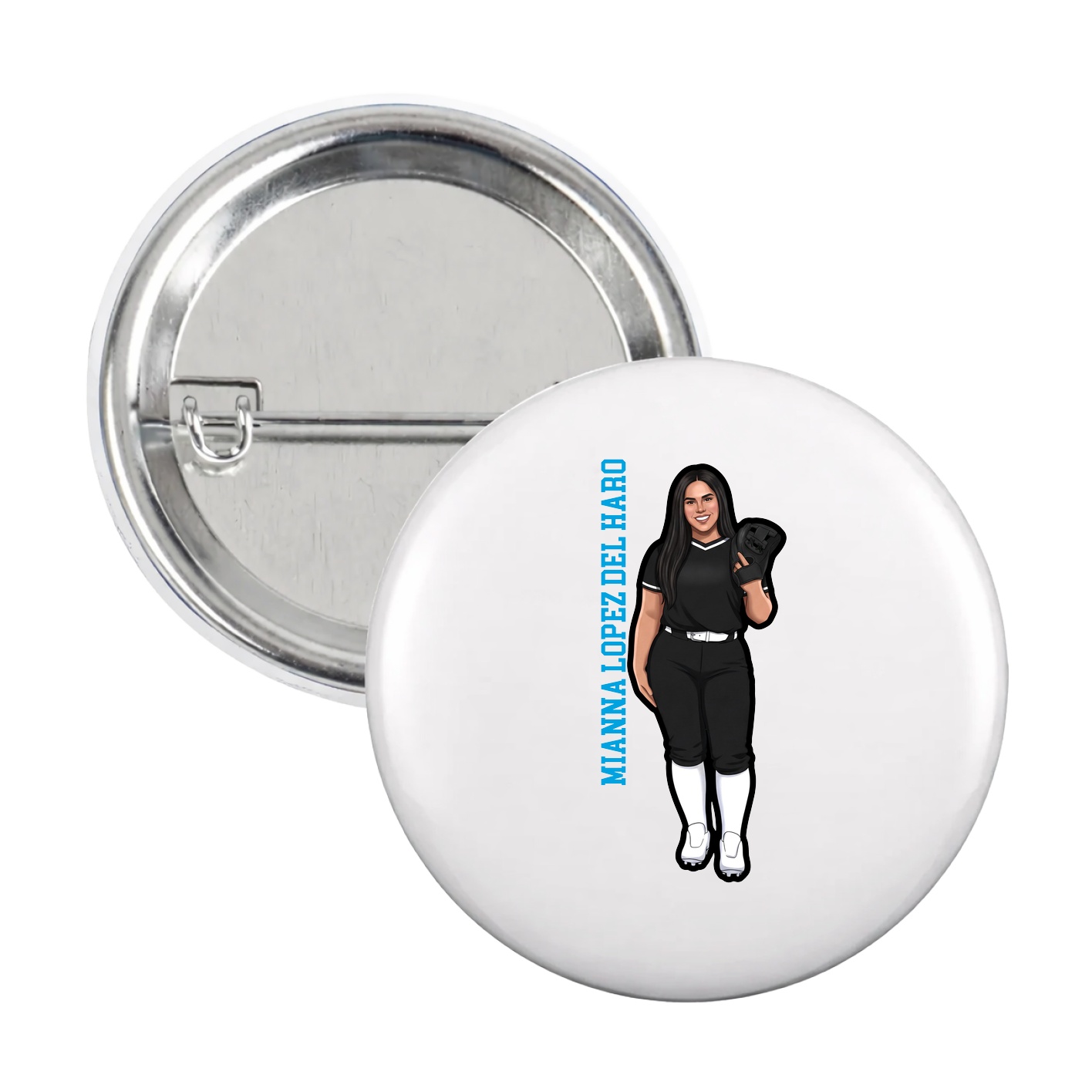Game Day Button — Name Vertical in White