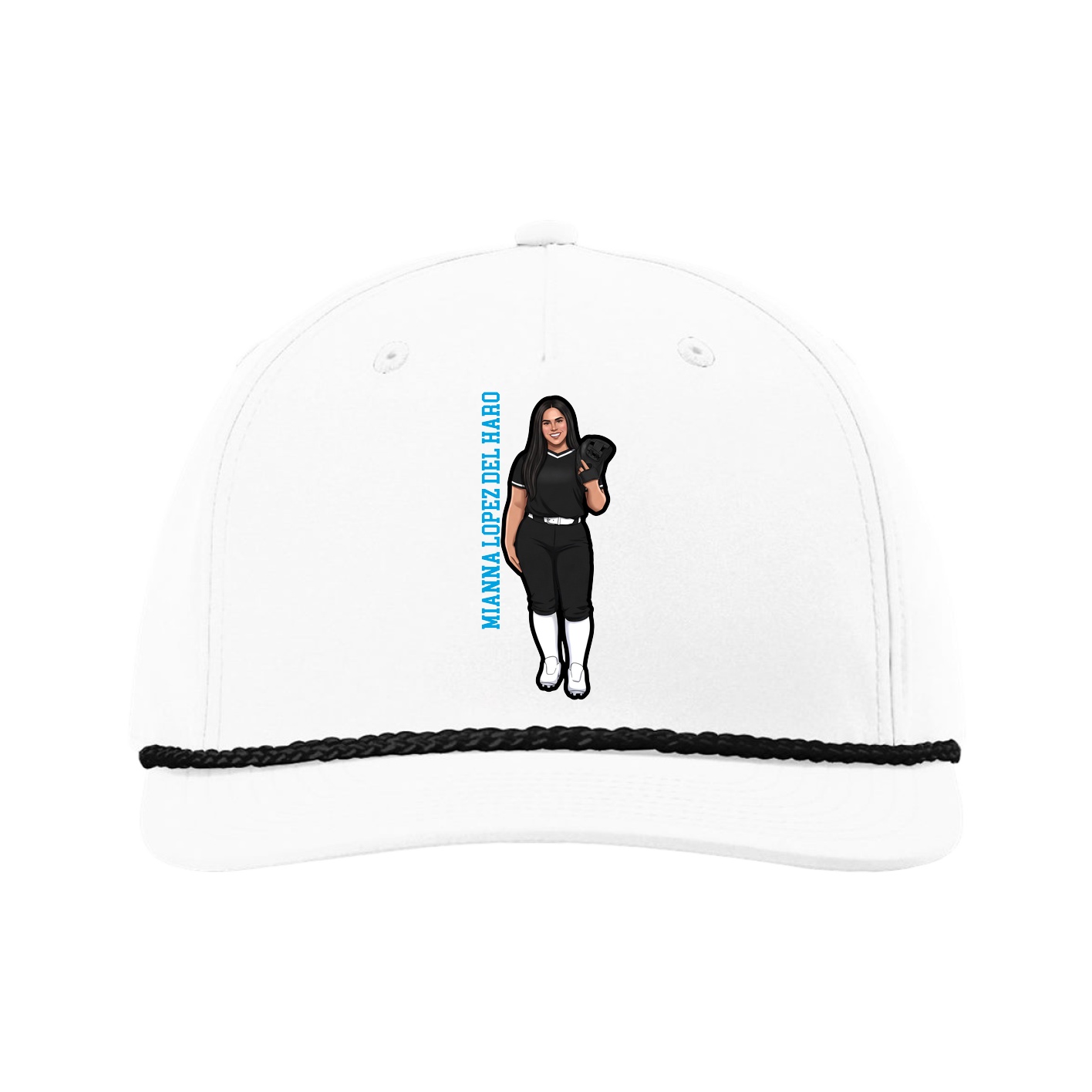 Five-Panel Classic Rope Cap — Name Vertical in White