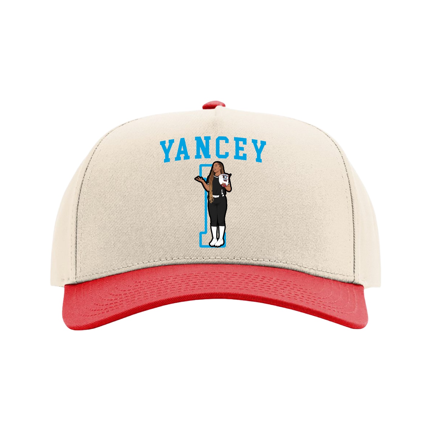 Full Fabric Five-Panel Champ Cap — Shirsey in Cream/Red