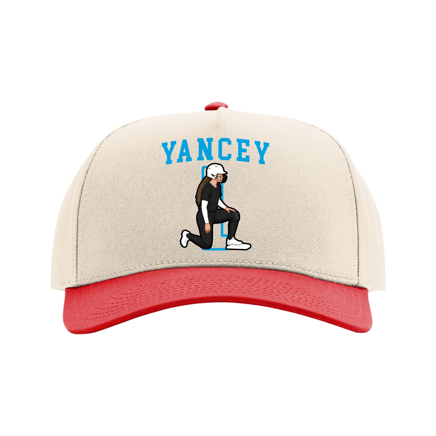 Full Fabric Five-Panel Champ Cap — Shirsey in Cream/Red