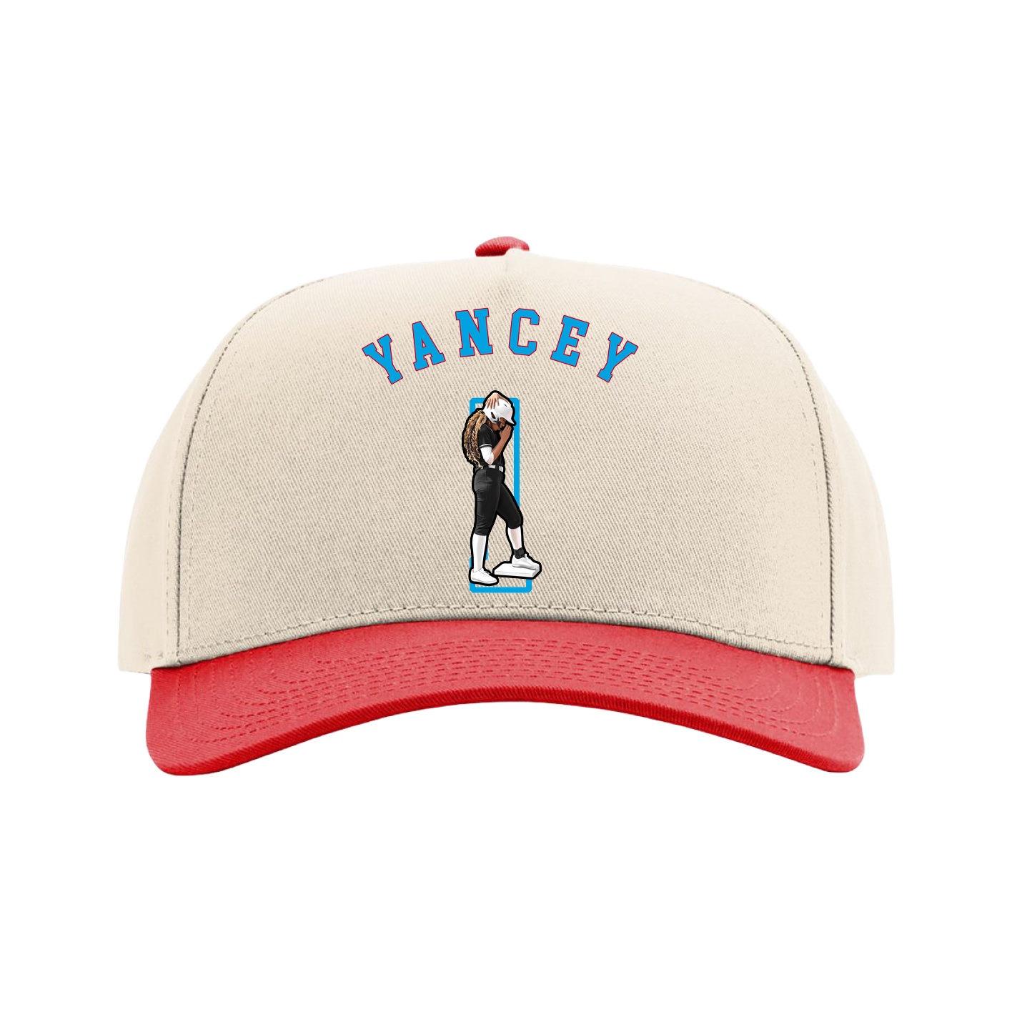 Full Fabric Five-Panel Champ Cap — Shirsey Arch in Cream/Red