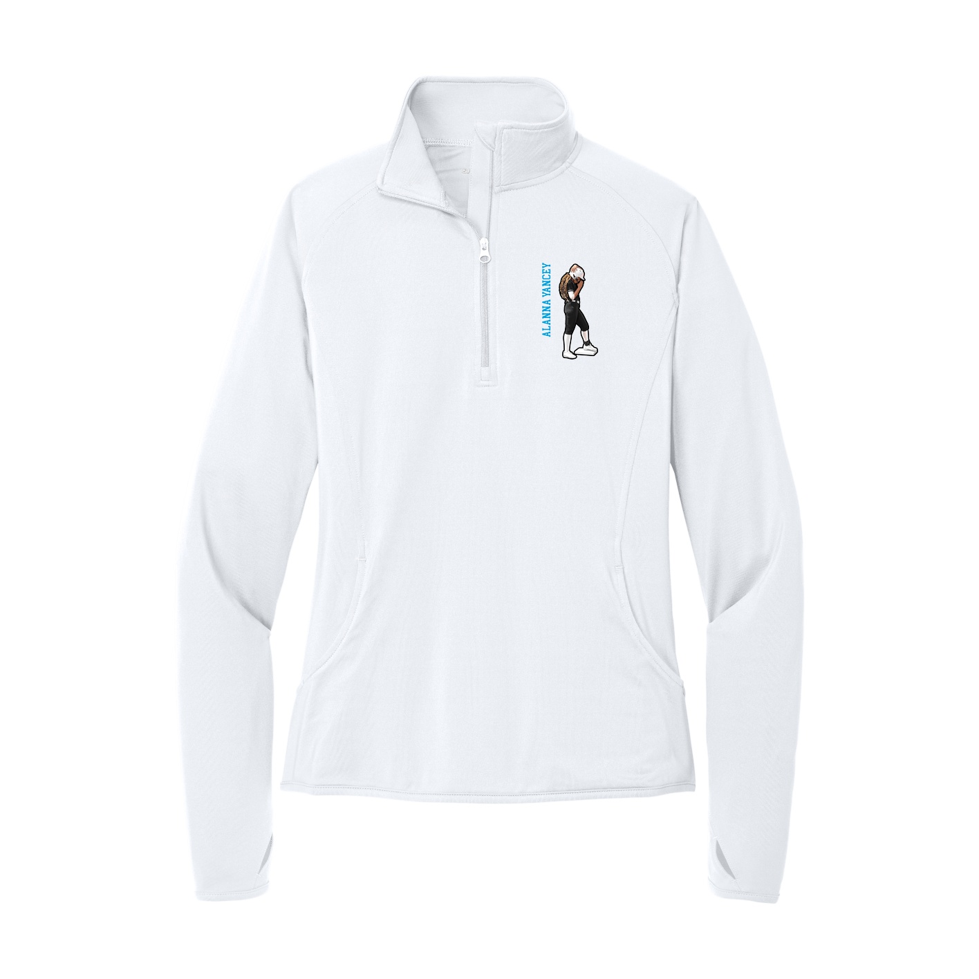Women's Q-Zip Pullover — Name Vertical in White