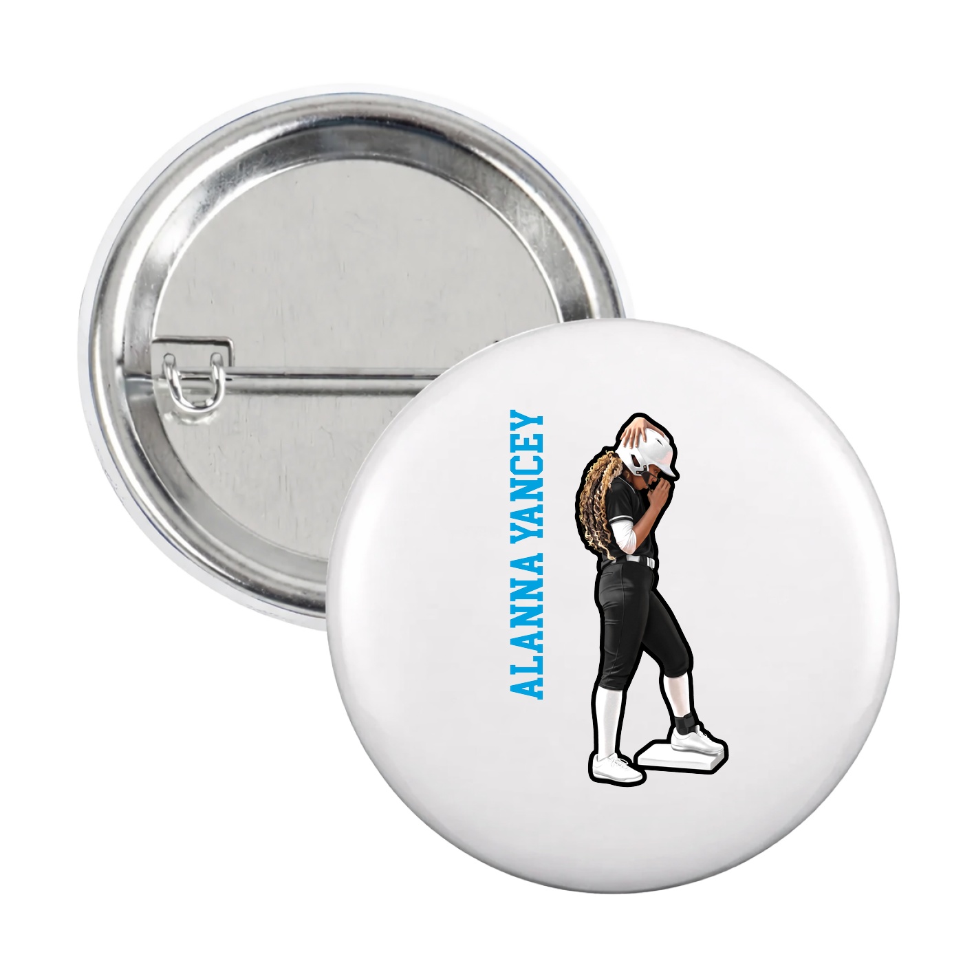 Game Day Button — Name Vertical in White