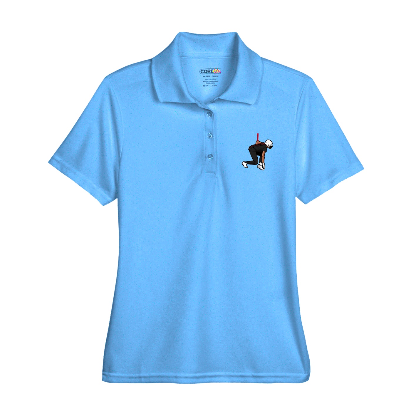 Womens Performance Polo — Number Top in Light Blue