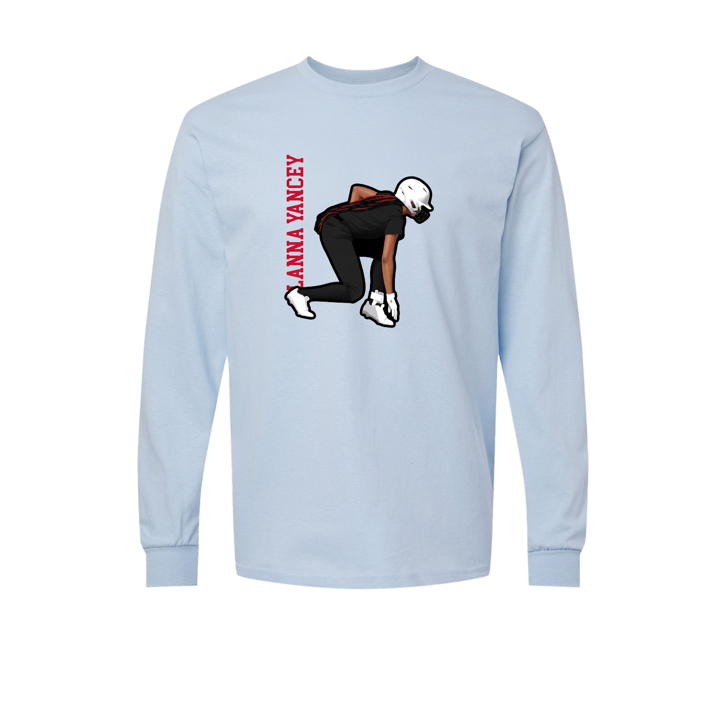 Long Sleeve Tee — Name Vertical in Light Blue
