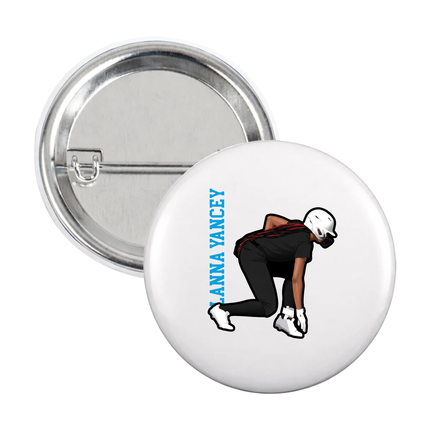 Game Day Button — Name Vertical in White