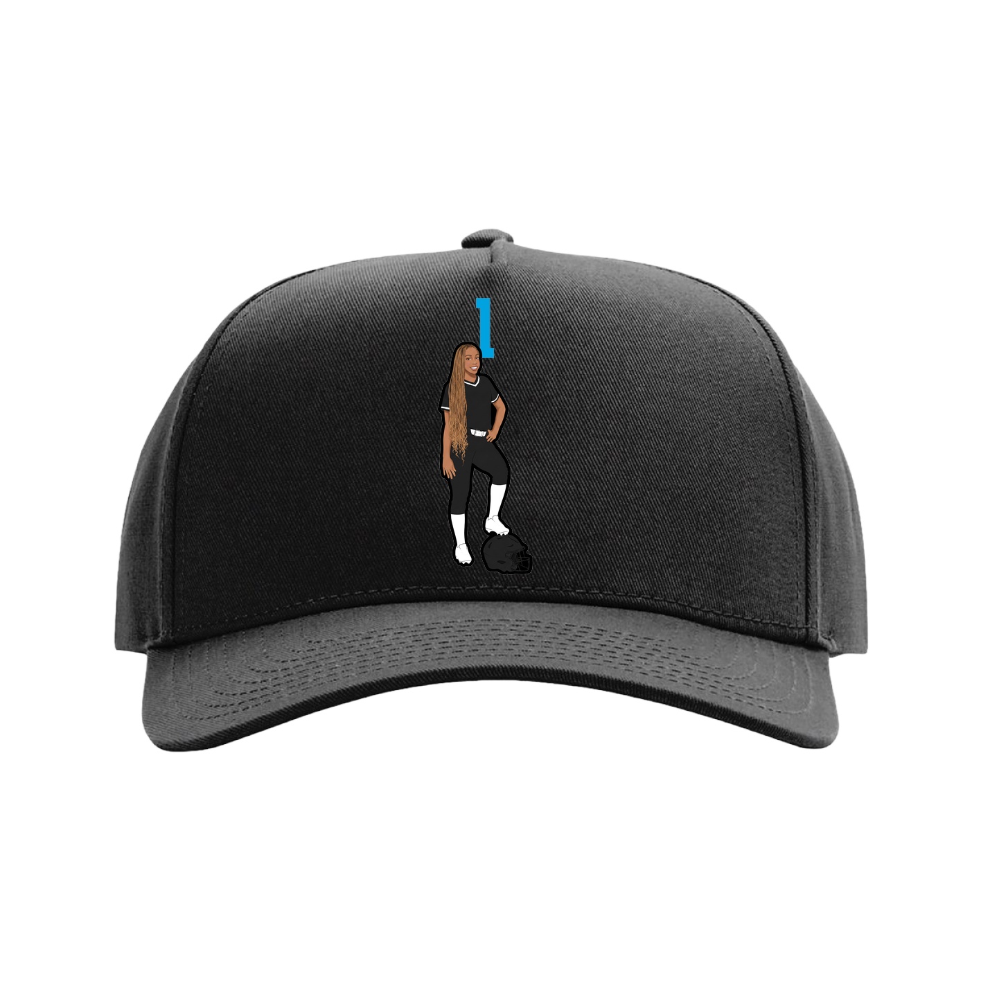 Full Fabric Five-Panel Champ Cap — Number Top in Black