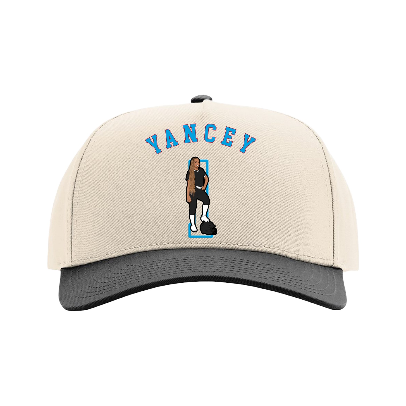 Full Fabric Five-Panel Champ Cap — Shirsey Arch in Cream/Black
