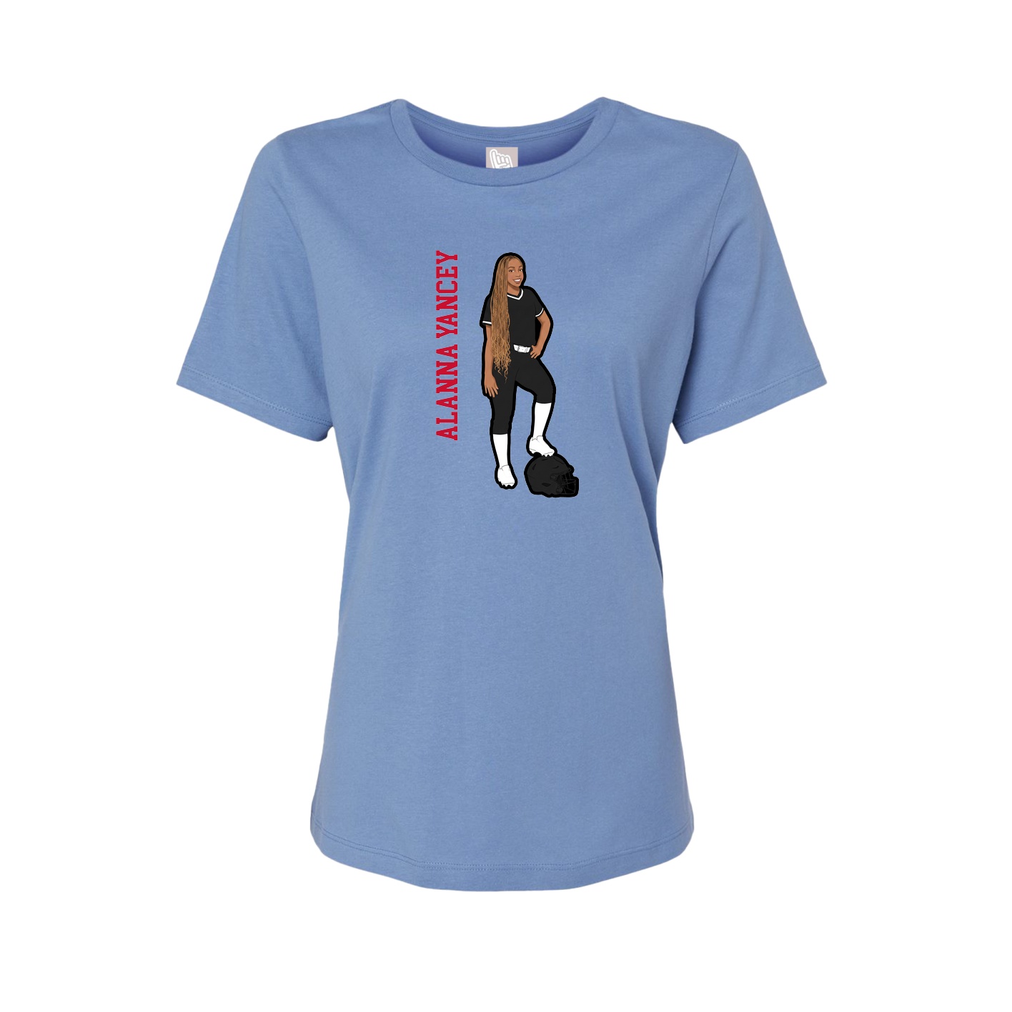 Fitted Women's Tee — Name Vertical in Powder Blue