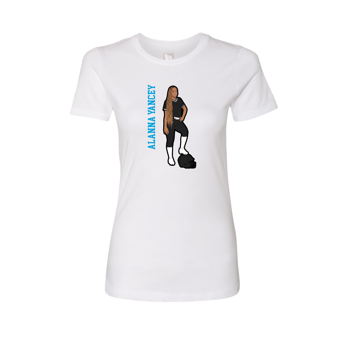 Womens Tee — Name Vertical in White