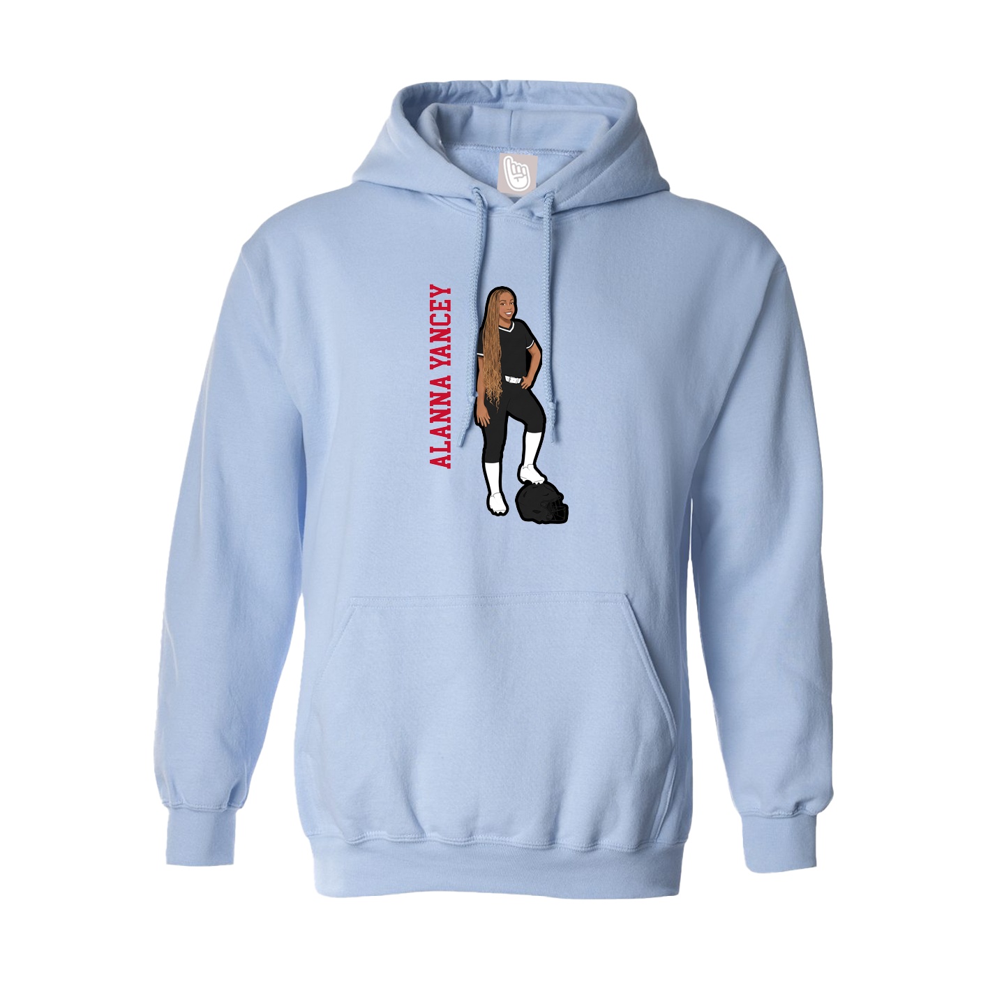 Hoodie — Name Vertical in Light Blue