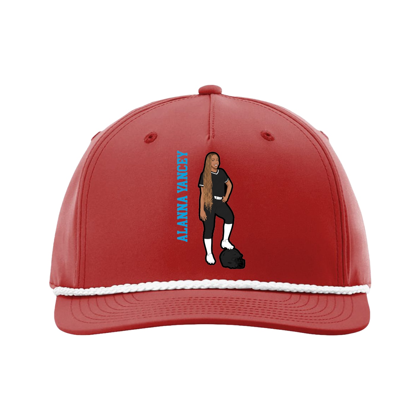 Five-Panel Classic Rope Cap — Name Vertical in Red