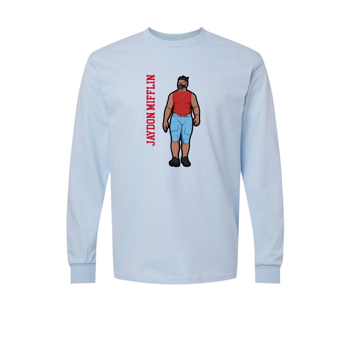 Long Sleeve Tee — Name Vertical in Light Blue