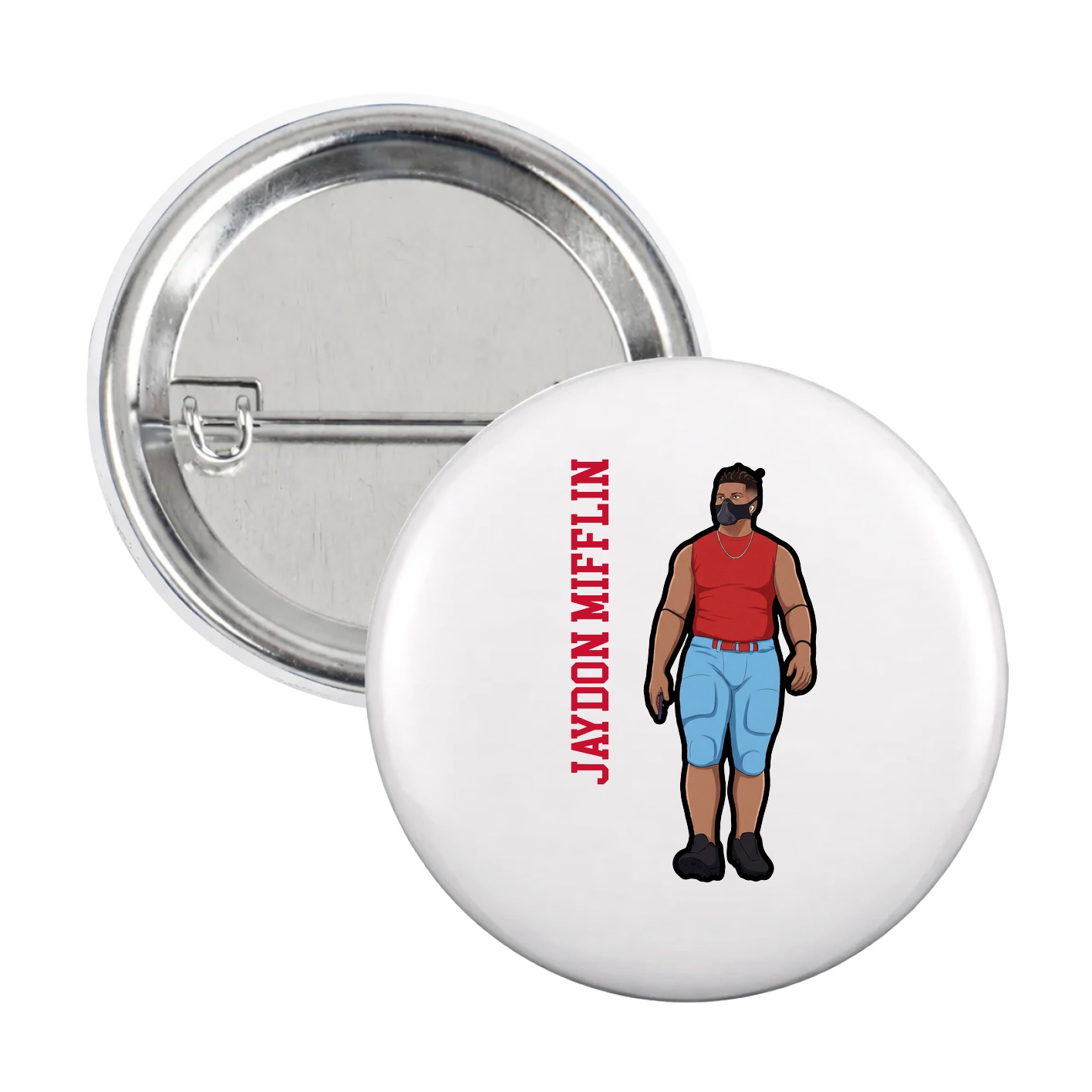 Game Day Button — Name Vertical in White