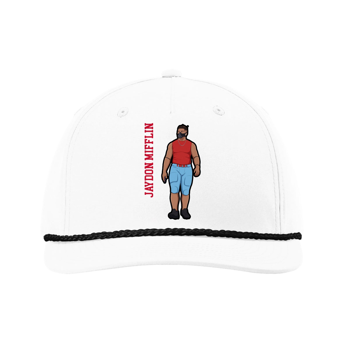 Five-Panel Classic Rope Cap — Name Vertical in White