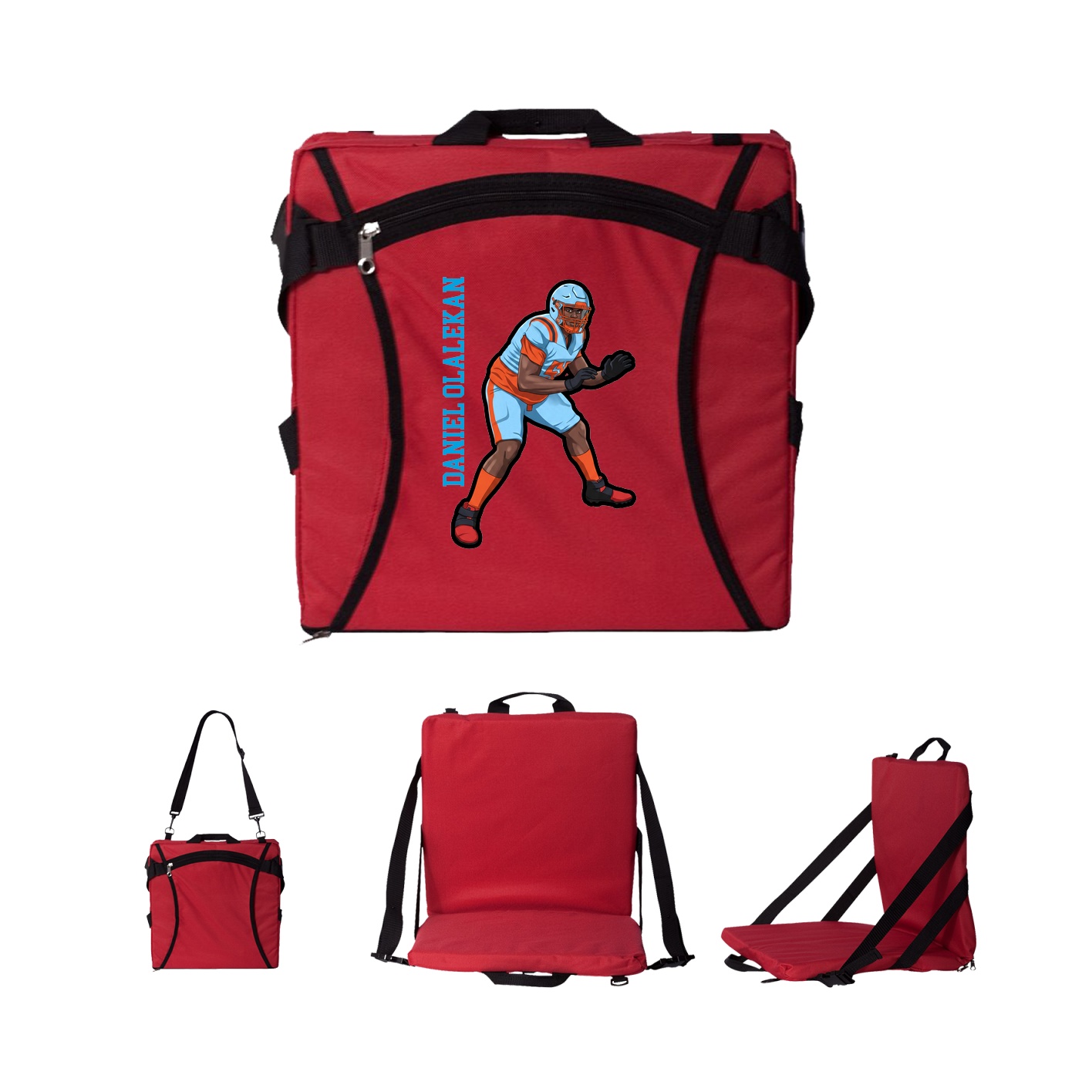 Folding Stadium Seat — Name Vertical in Red