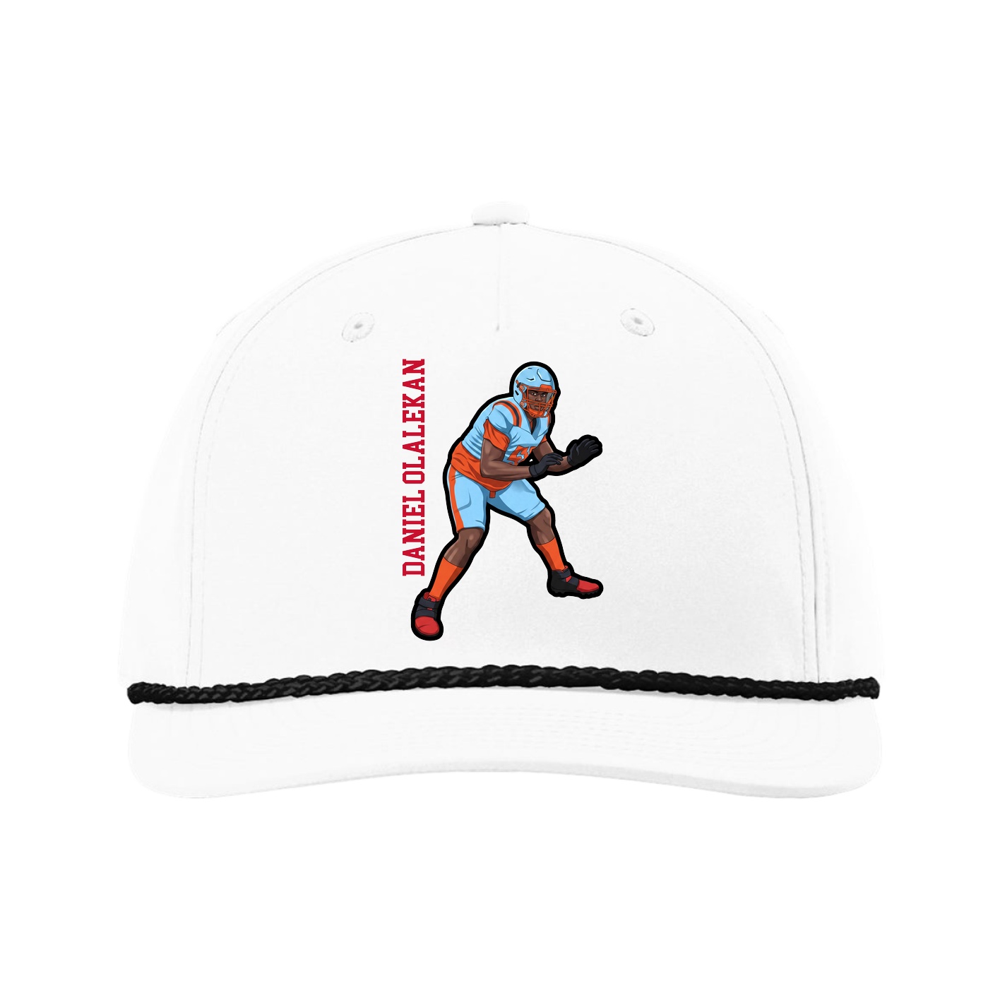Five-Panel Classic Rope Cap — Name Vertical in White