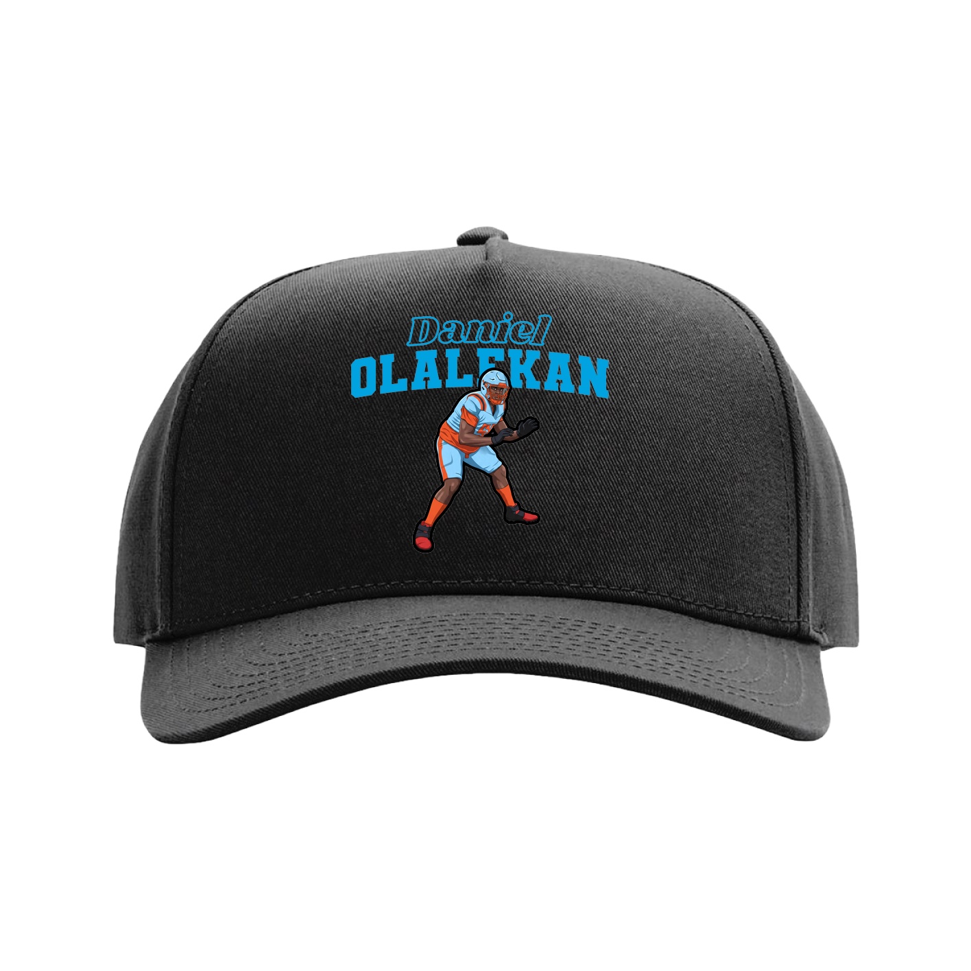 Full Fabric Five-Panel Champ Cap — Name Arch in Black