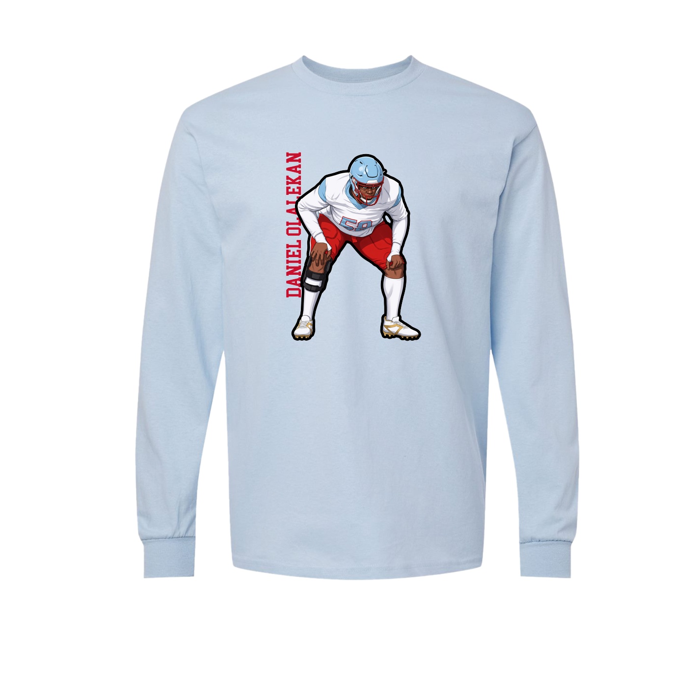 Long Sleeve Tee — Name Vertical in Light Blue