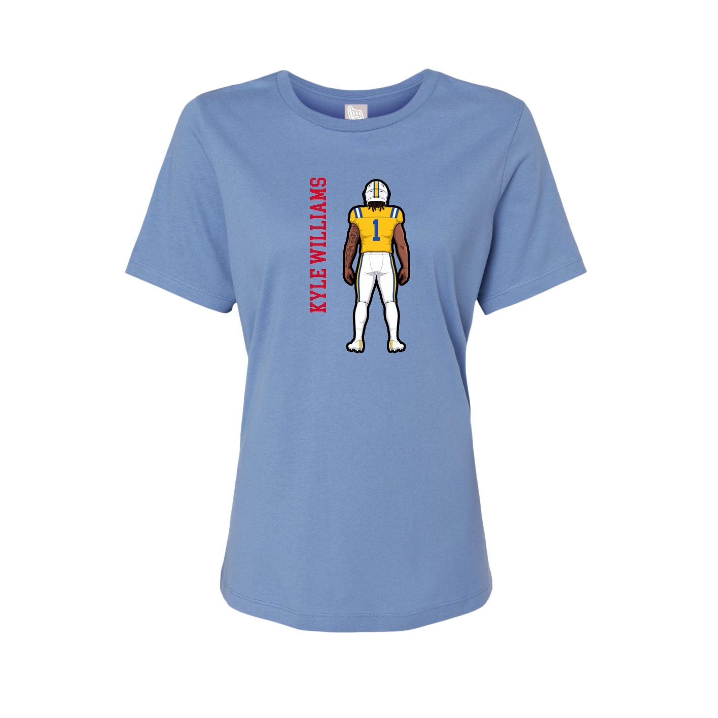 Fitted Women's Tee — Name Vertical in Powder Blue