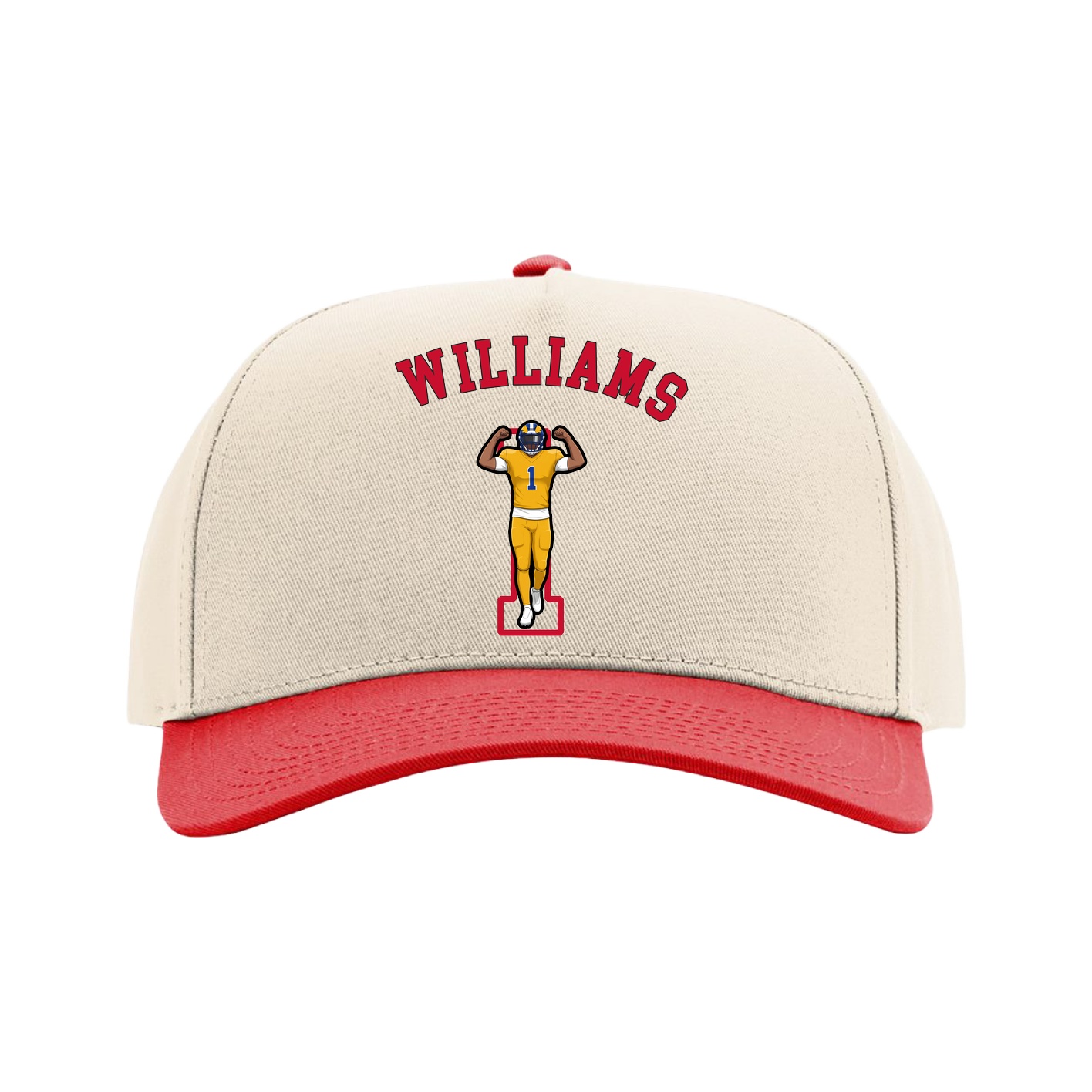Full Fabric Five-Panel Champ Cap — Shirsey Arch in Cream/Red