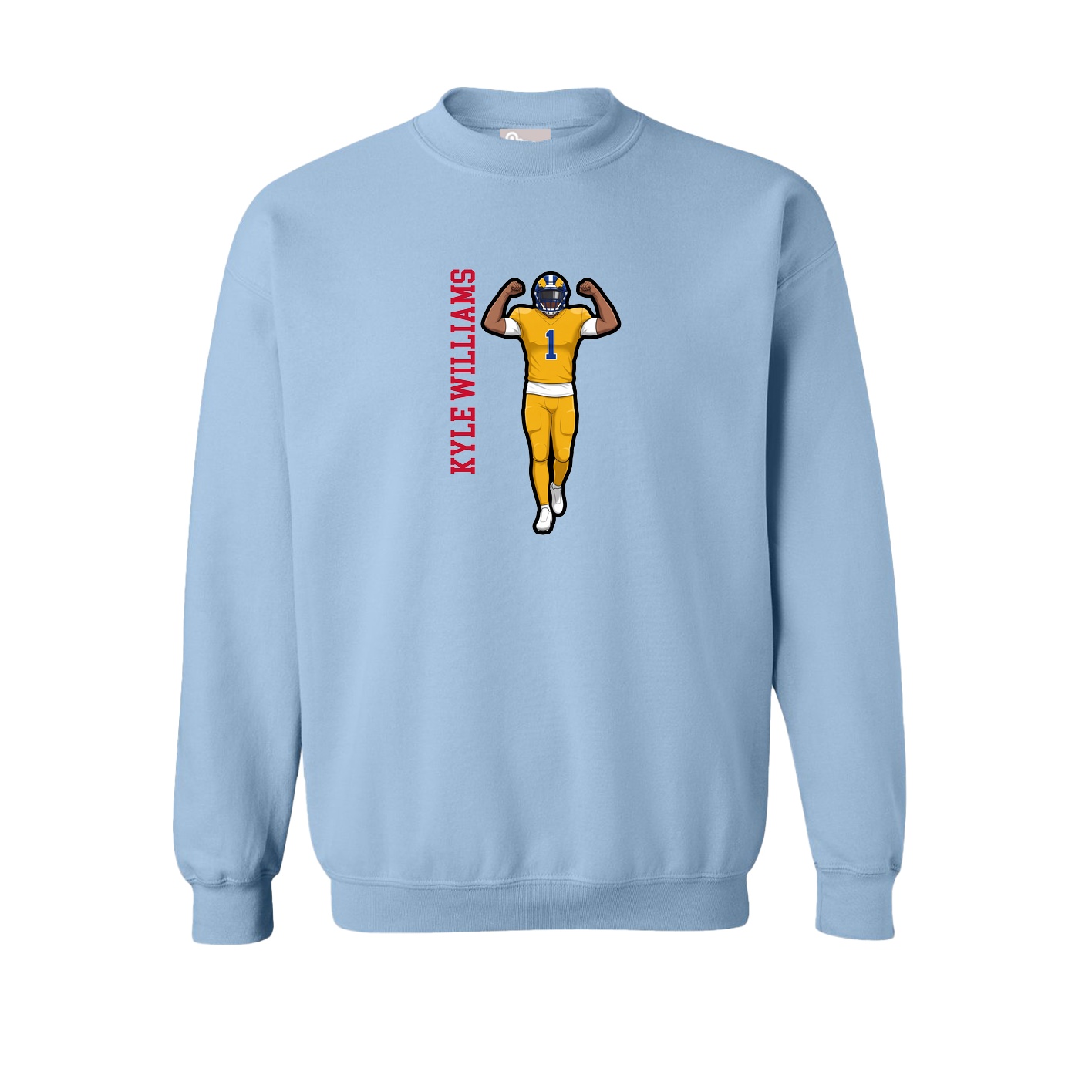 Fleece Crew — Name Vertical in Light Blue