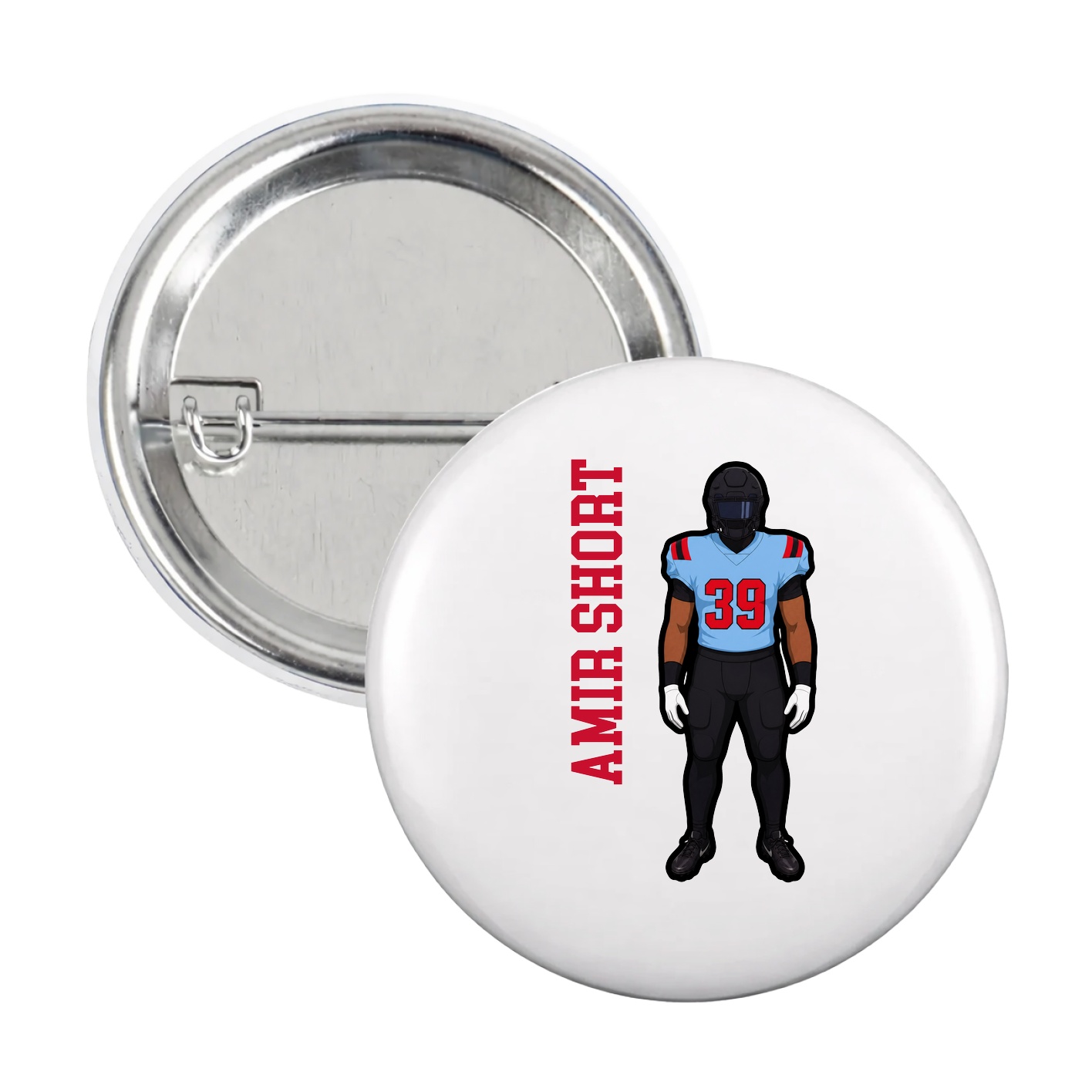 Game Day Button — Name Vertical in White