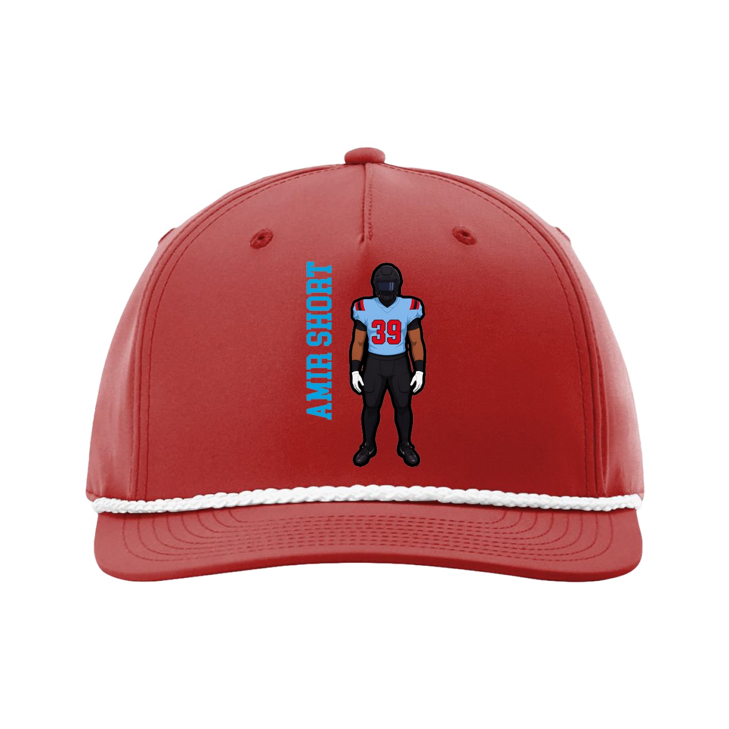 Five-Panel Classic Rope Cap — Name Vertical in Red
