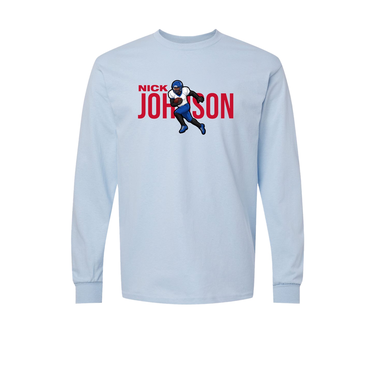 Long Sleeve Tee — Player Name in Light Blue