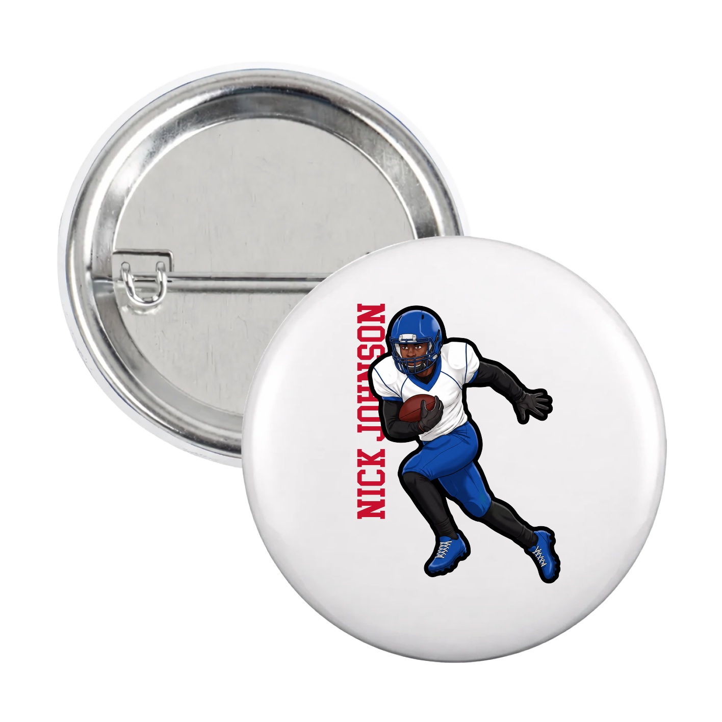Game Day Button — Name Vertical in White