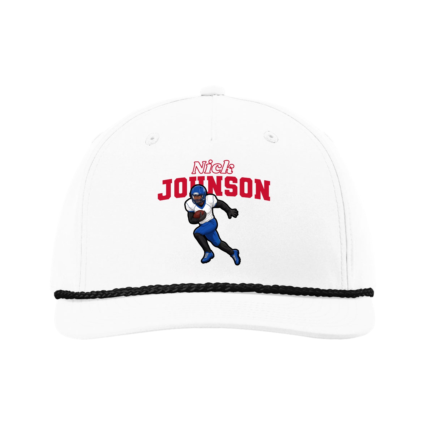 Five-Panel Classic Rope Cap — Name Arch in White