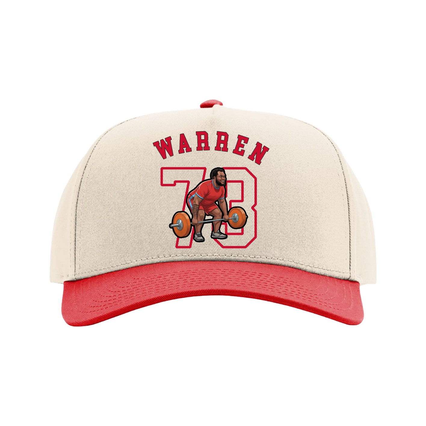 Full Fabric Five-Panel Champ Cap — Shirsey Arch in Cream/Red