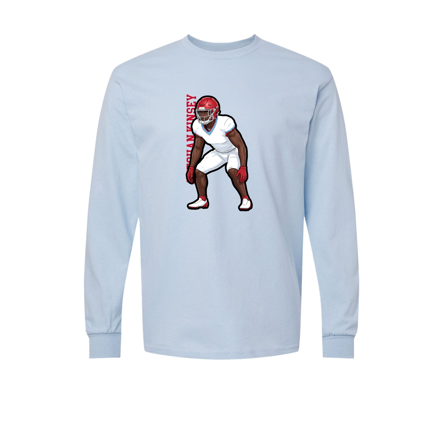 Long Sleeve Tee — Name Vertical in Light Blue