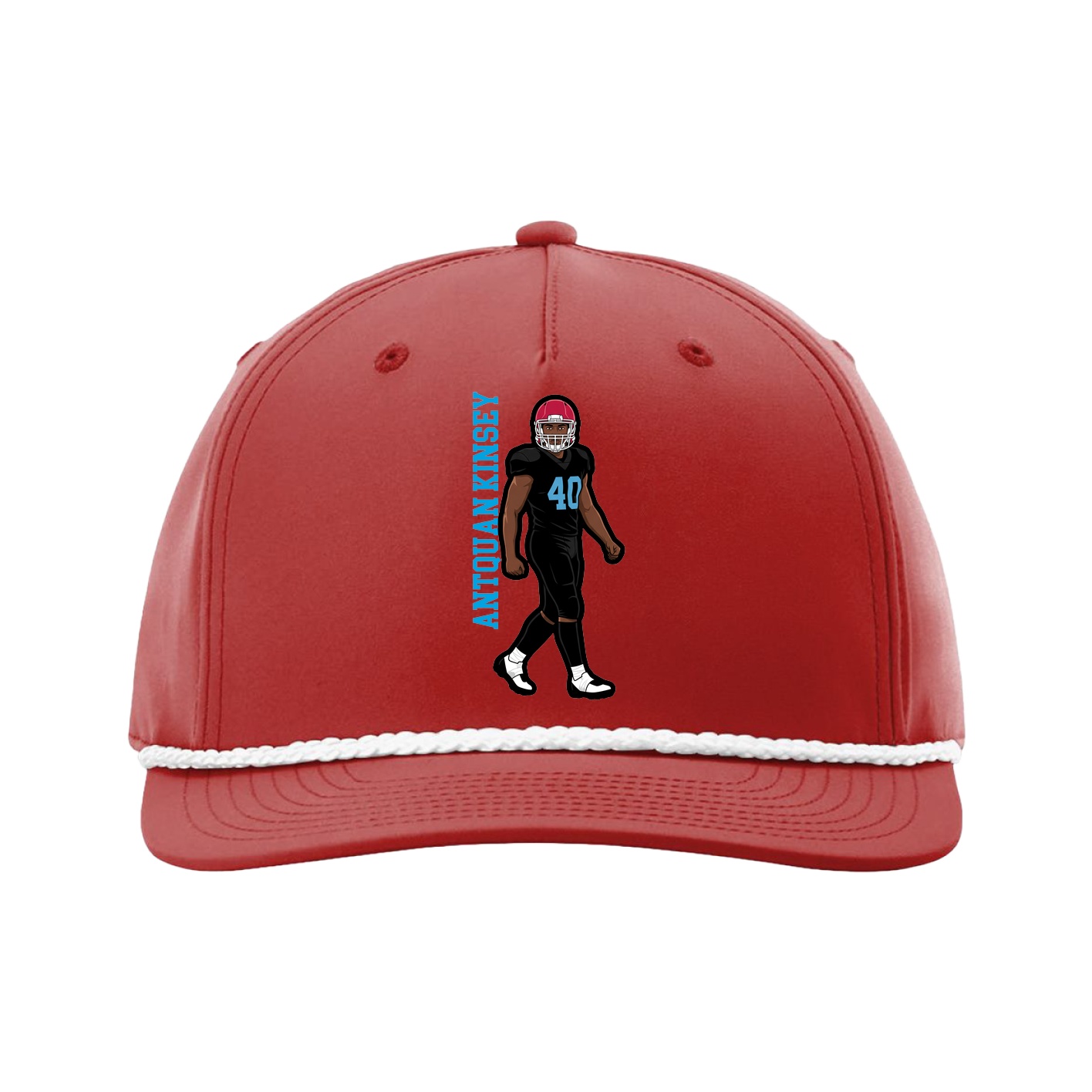 Five-Panel Classic Rope Cap — Name Vertical in Red