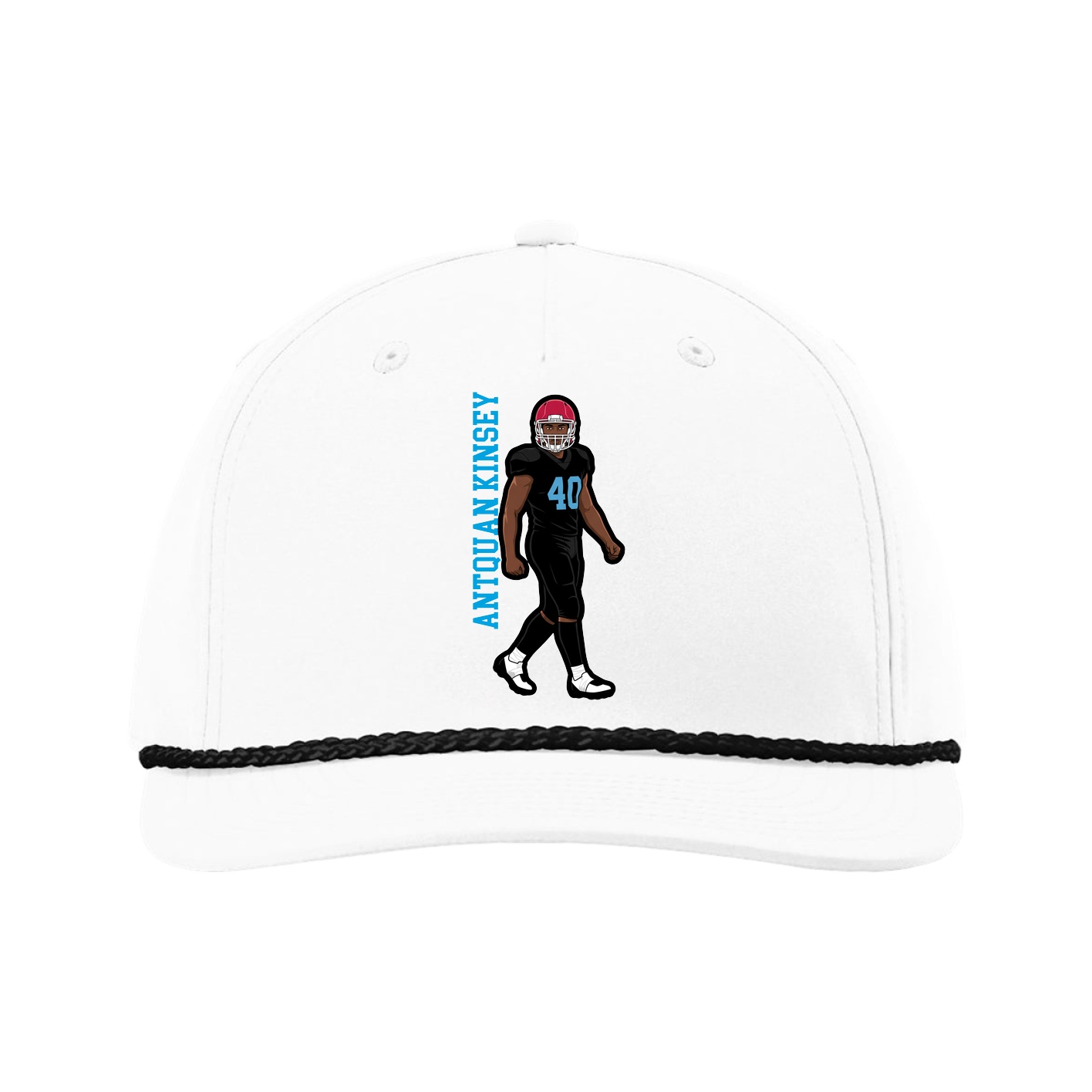 Five-Panel Classic Rope Cap — Name Vertical in White