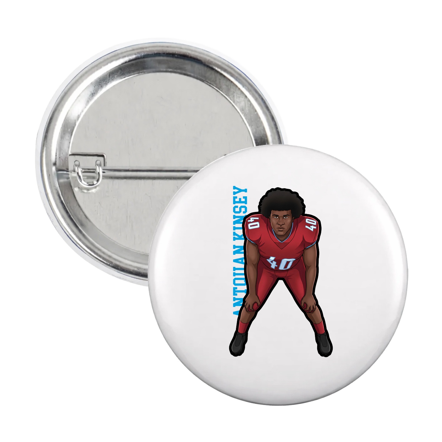 Game Day Button — Name Vertical in White
