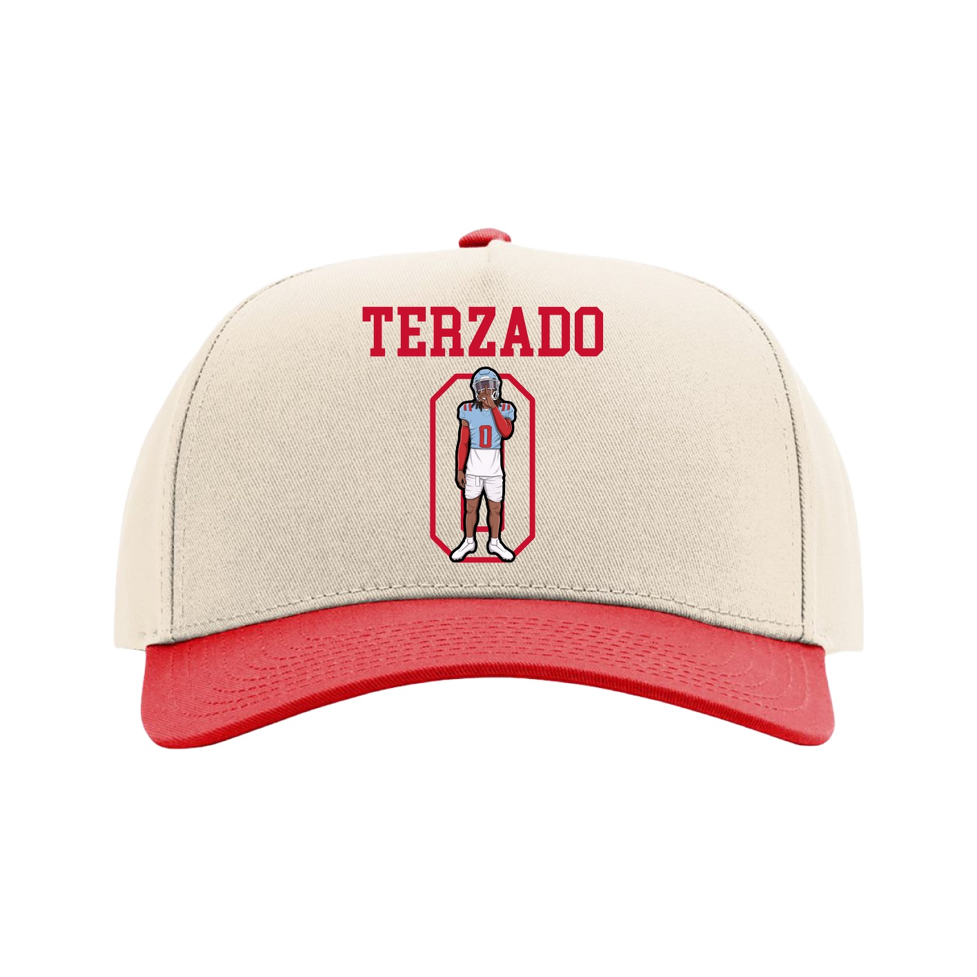 Full Fabric Five-Panel Champ Cap — Shirsey in Cream/Red