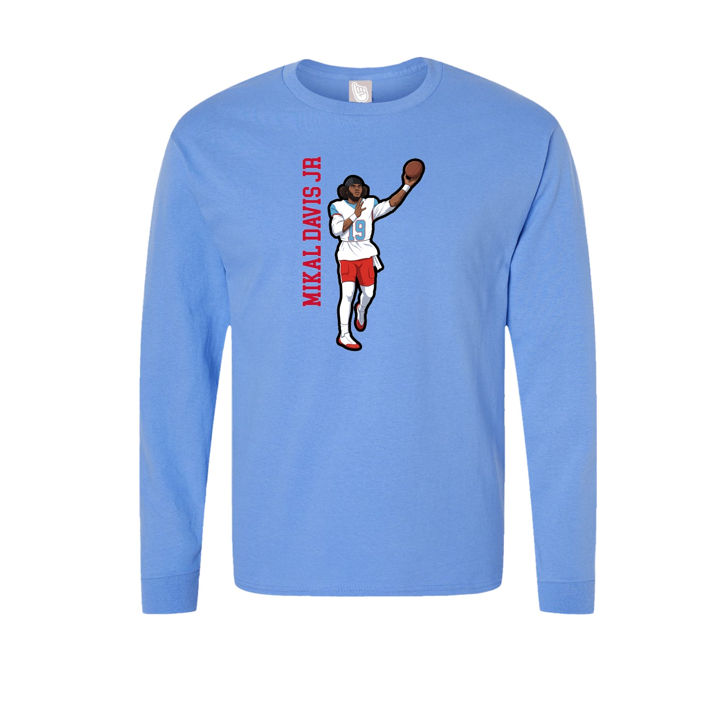 Long Sleeve Tee — Name Vertical in Powder Blue