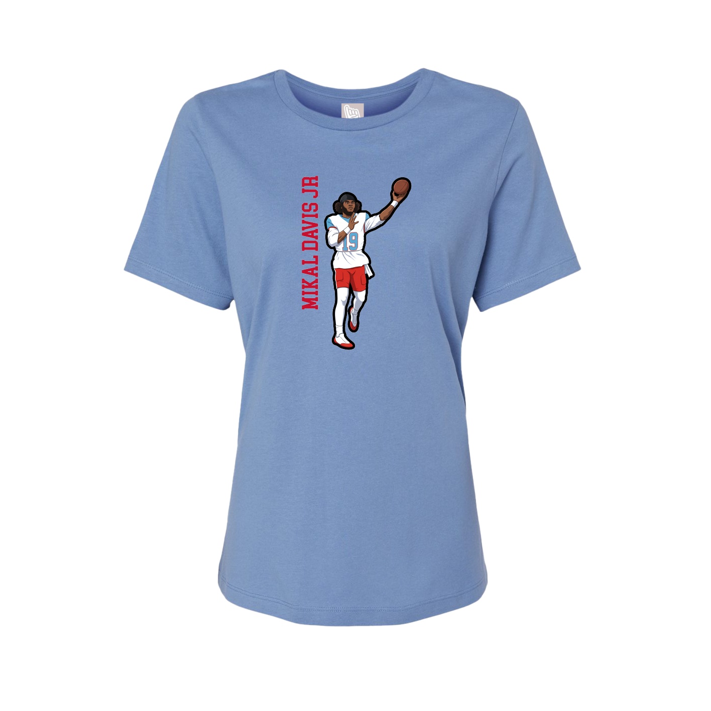 Fitted Women's Tee — Name Vertical in Powder Blue
