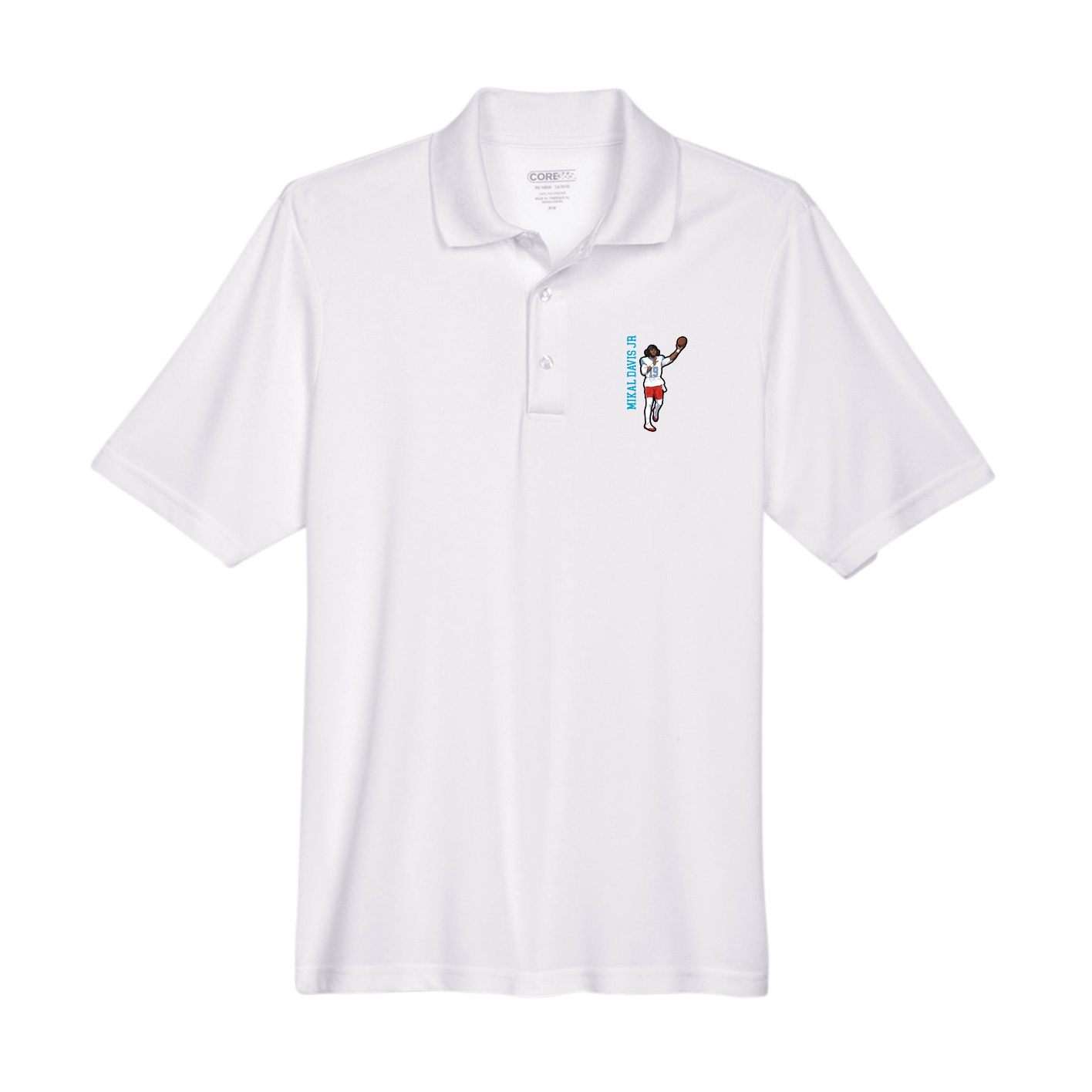 Performance Polo — Name Vertical in White