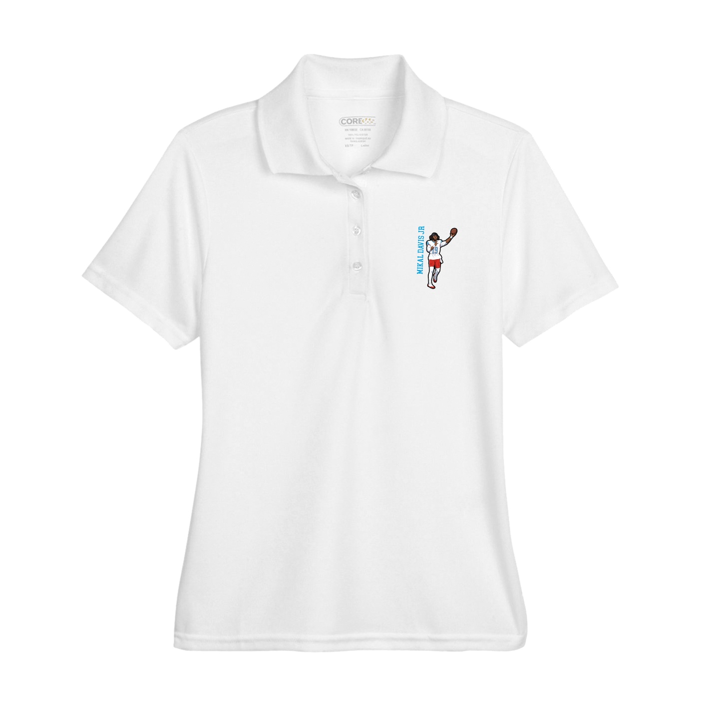 Womens Performance Polo — Name Vertical in White