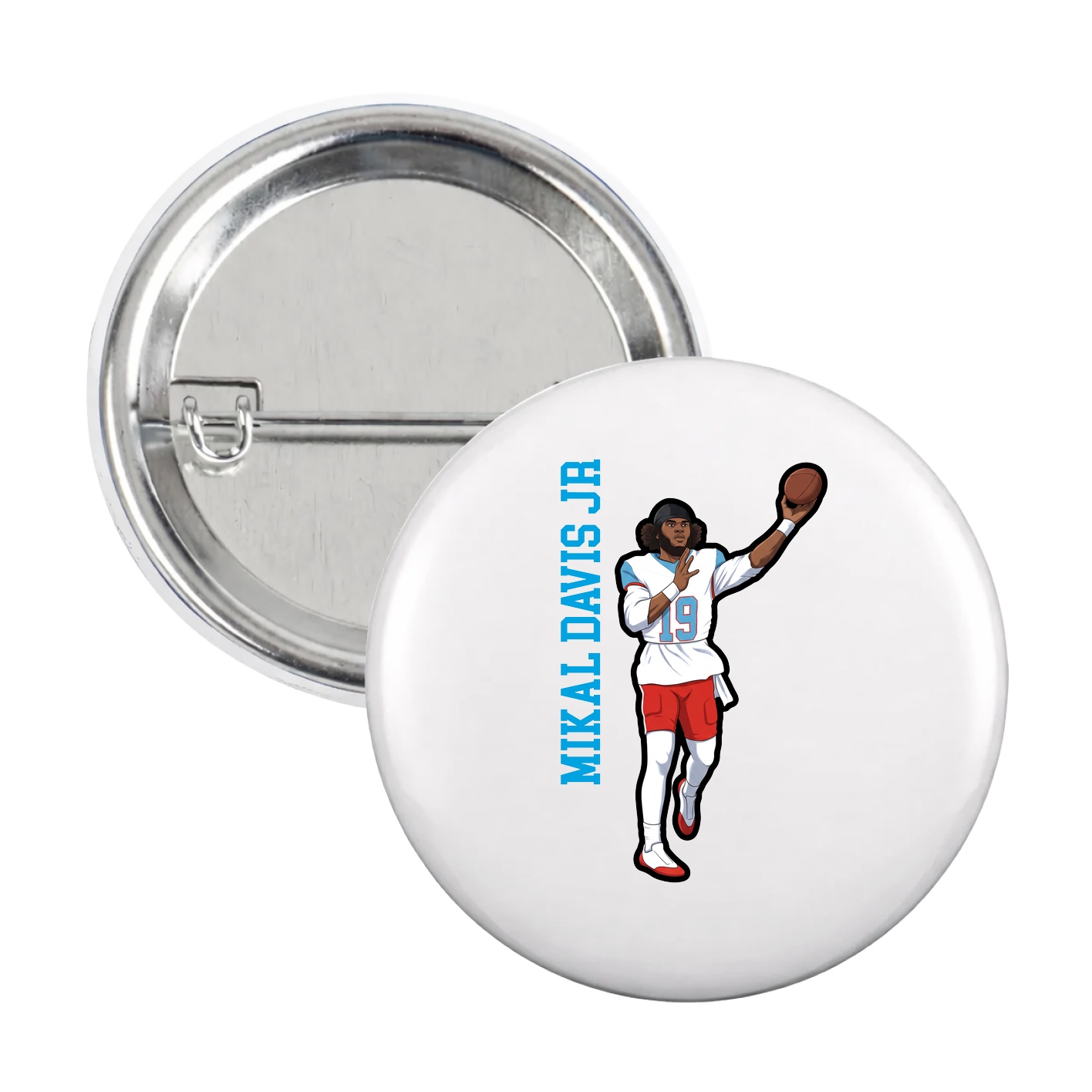 Game Day Button — Name Vertical in White
