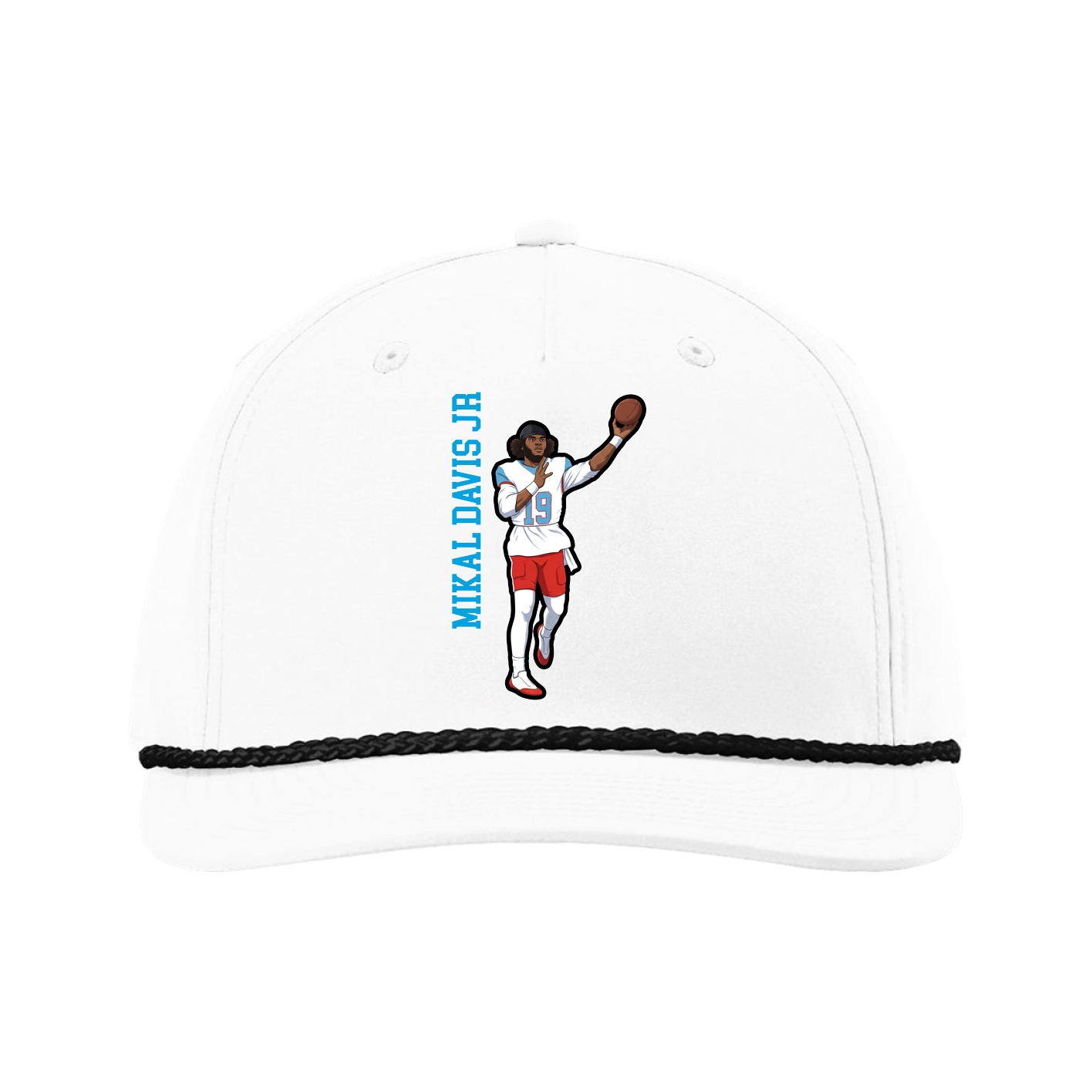 Five-Panel Classic Rope Cap — Name Vertical in White