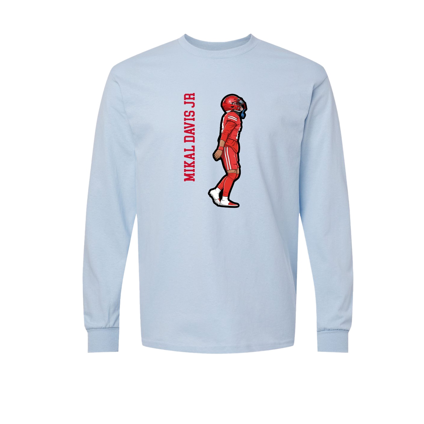 Long Sleeve Tee — Name Vertical in Light Blue