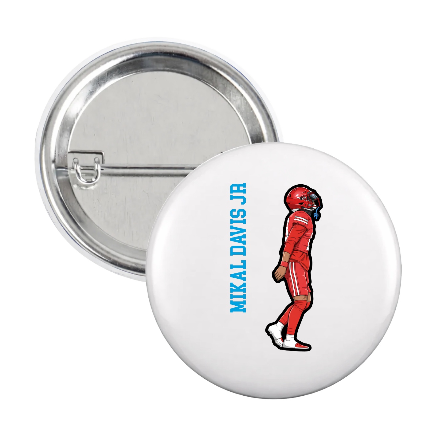Game Day Button — Name Vertical in White