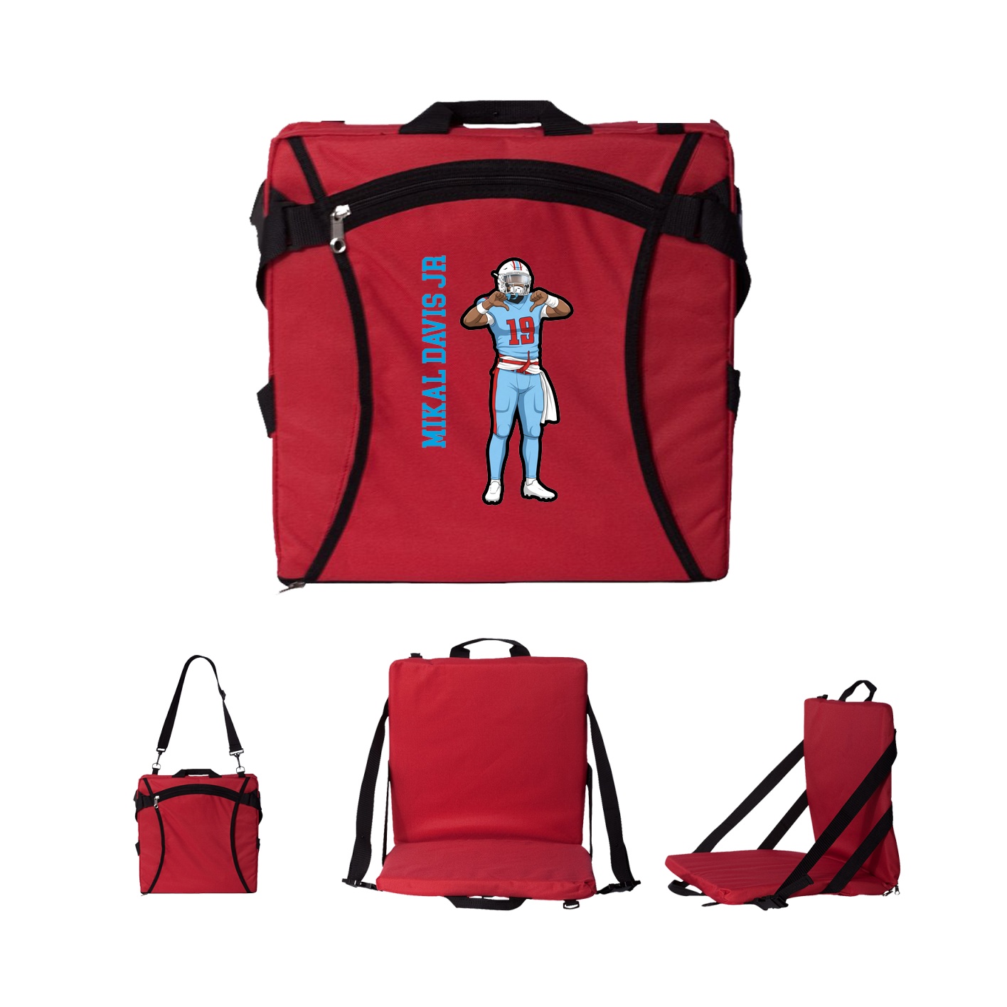 Folding Stadium Seat — Name Vertical in Red